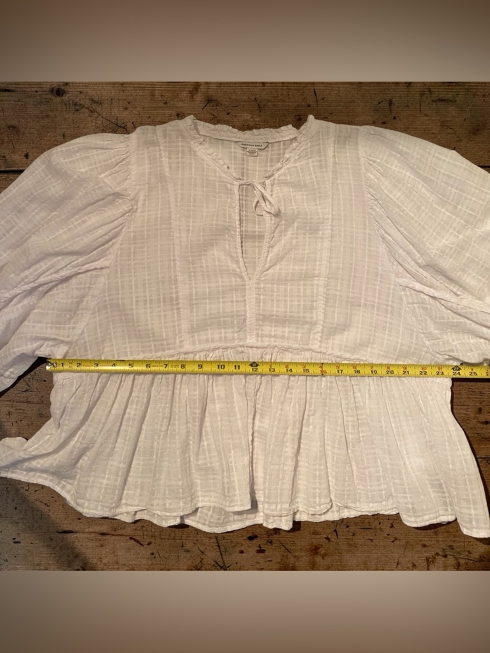 American Eagle Outfitters White Peasant Tie-Neck Blouse - Picture 7 of 9